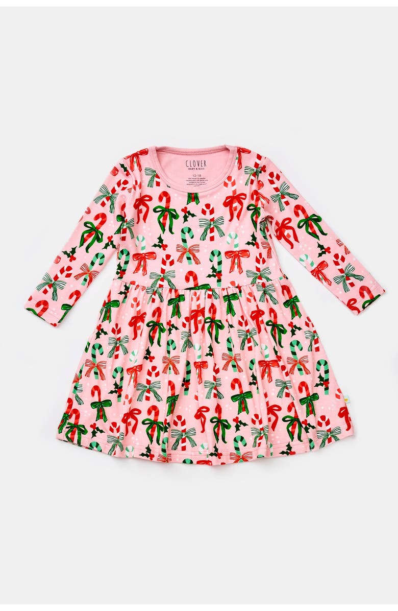 Clover Baby & Kids Stretchy Long Sleeve Twirl Dress - Candy Canes, Main, color, Candy Canes