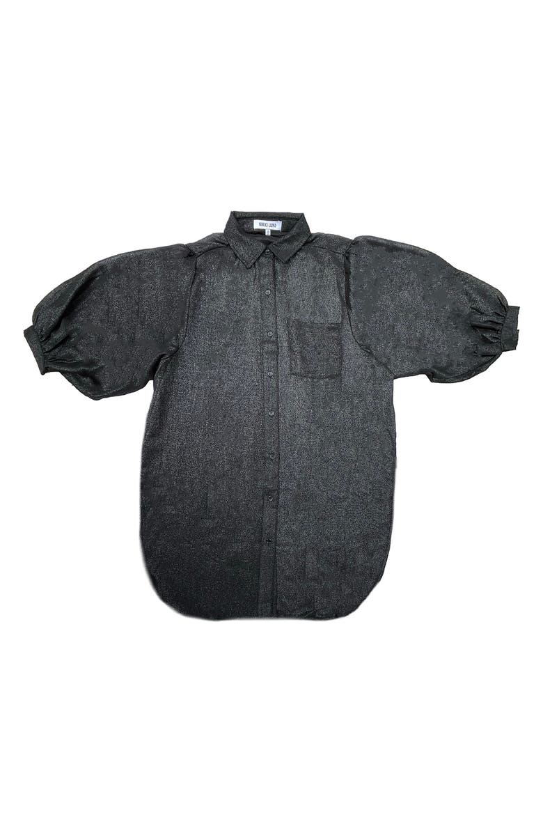 NIKKI LUND Oversize Metallic Button-Up Tunic Shirt, Alternate, color, Black