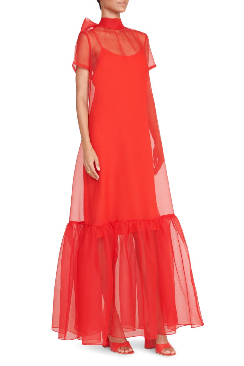 Calluna Ruffle Hem Organza Gown, Alternate, color, RED ROSE
