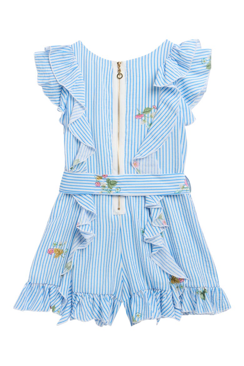Kids' Ruffle Stripe Romper, Alternate, color, BLUE MULTI