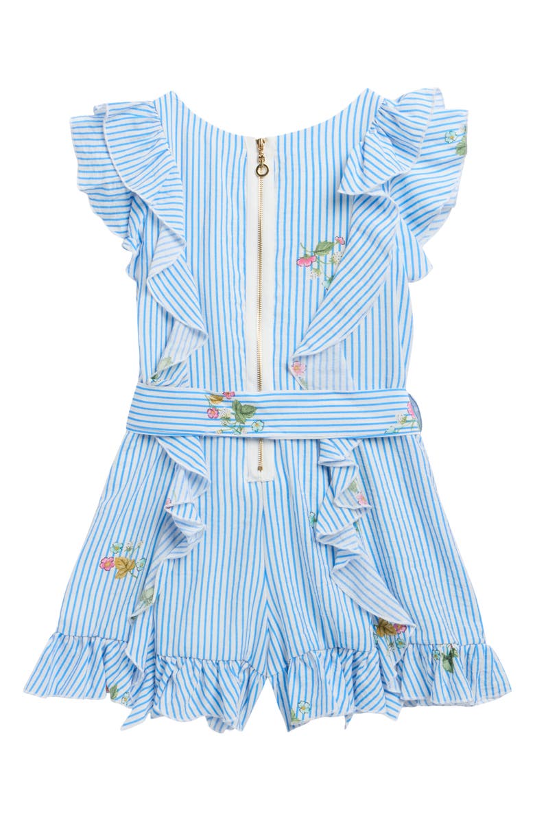 Truly Me Kids' Ruffle Stripe Romper, Alternate, color, Blue Multi