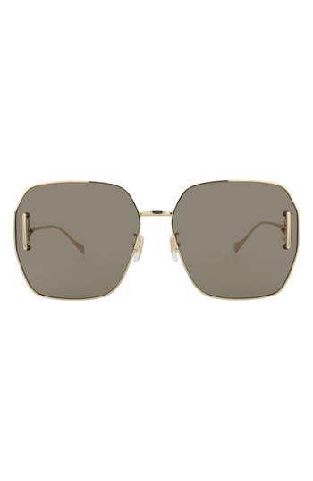 Gucci 64mm Novelty Square Sunglasses In Gold Gold Brown