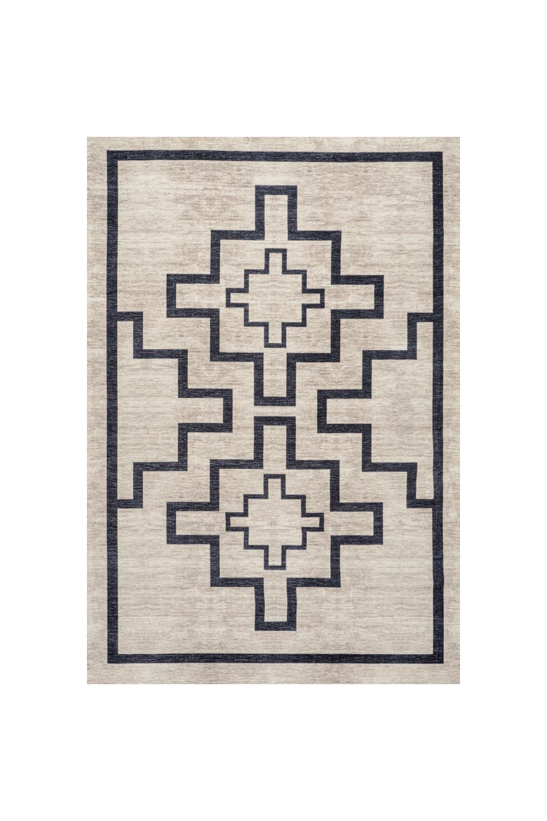 Ashkii Minimalist Medallion Machine-Washable Area Rug, Alternate, color, Ivory/Dark Gray