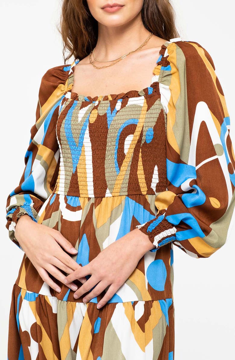 AUGUST SKY Abstract Print Long Sleeve Tiered Dress, Alternate, color, 