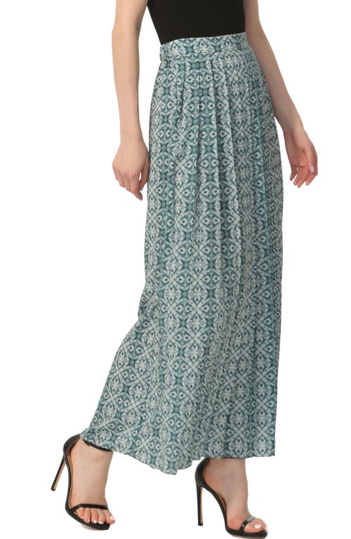 Kimi & Kai Print Box Pleat Maxi Skirt In Teal