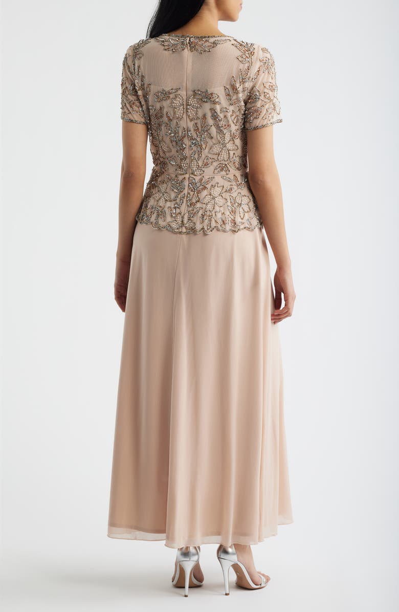 Pisarro Nights Short Sleeve Beaded Chiffon Gown, Alternate, color, Blush