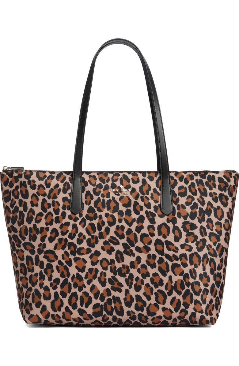 Kate Spade New York kitt recycled nylon leopard extra large tote, Main, color, Brown Multi