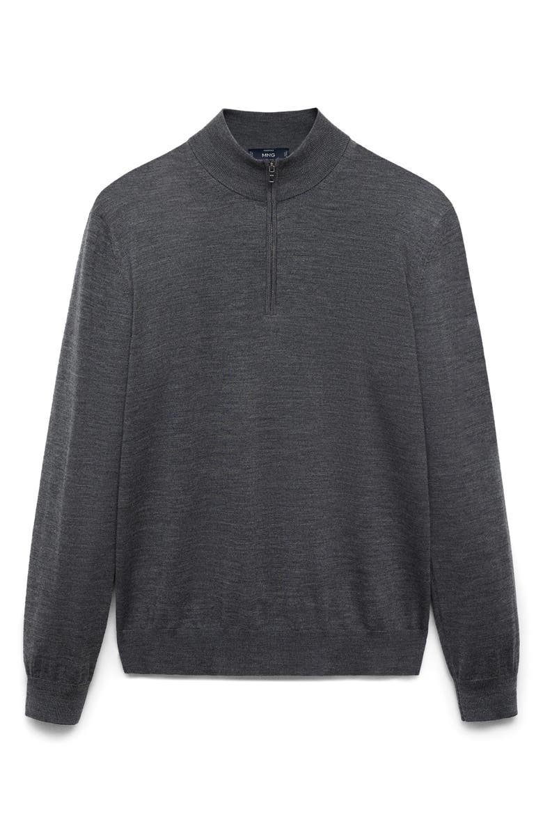 MANGO Perkins Wool Quarter Zip Sweater, Alternate, color, Medium Heather Grey