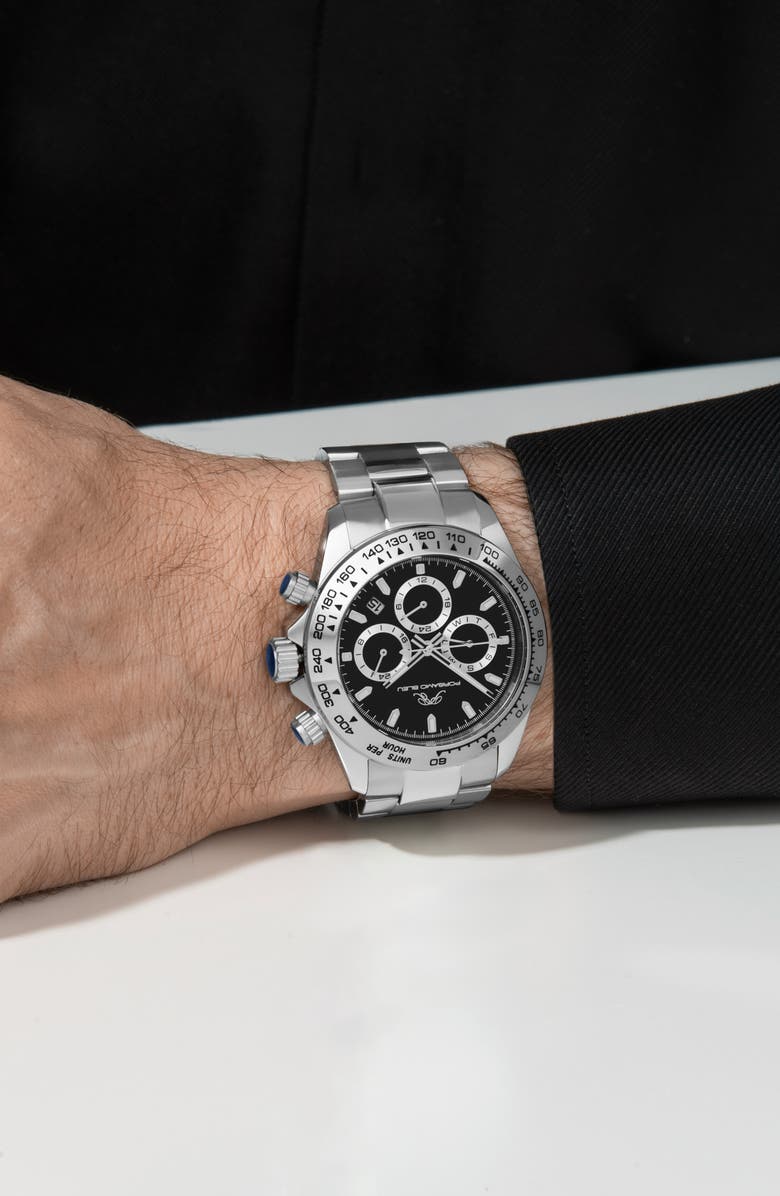 PORSAMO BLEU Men's Preston Multi-Function Dial Stainless Steel Bracelet Watch, 41mm, Alternate, color, Silver-Black