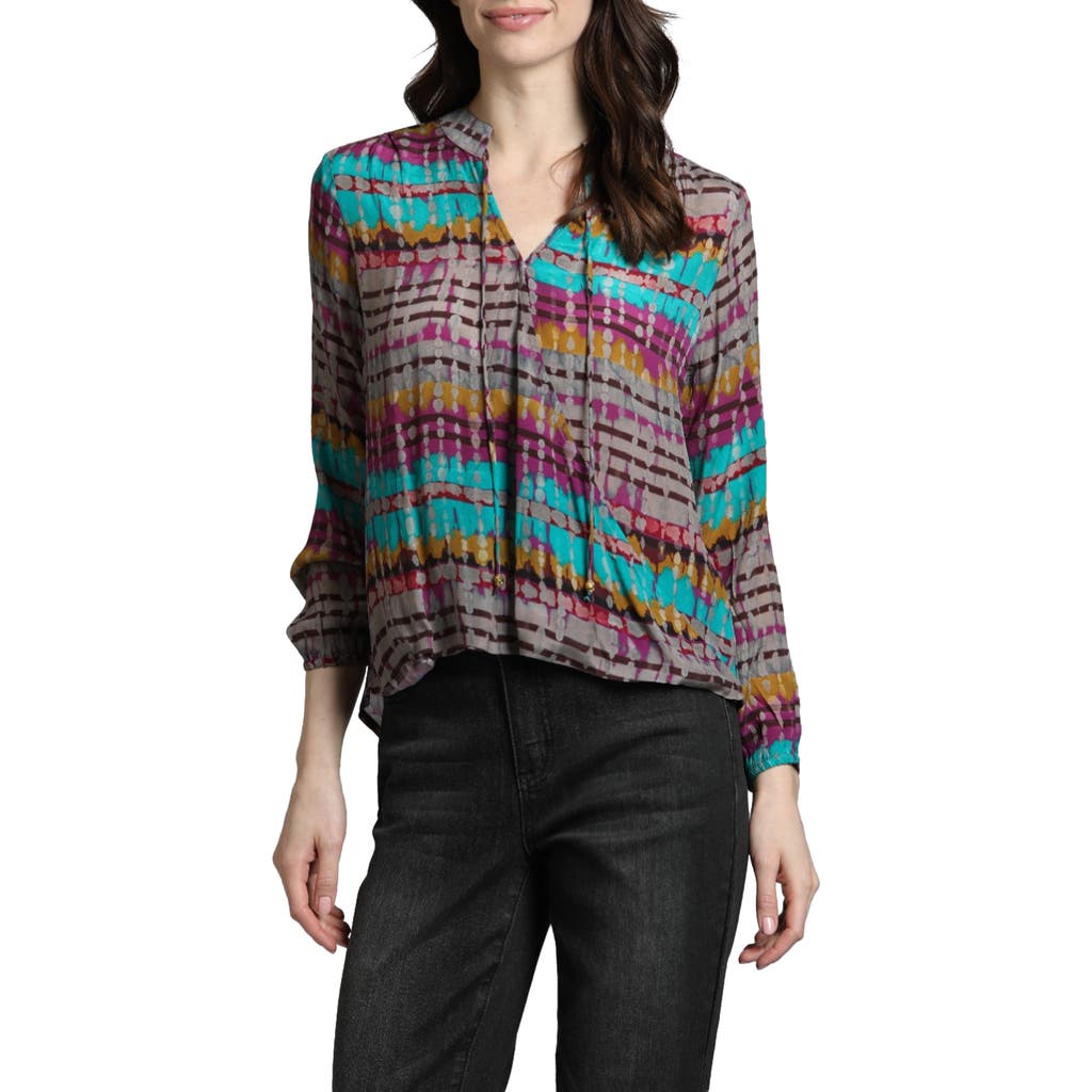 Apny Printed Top In Brown/grey/teal Multi