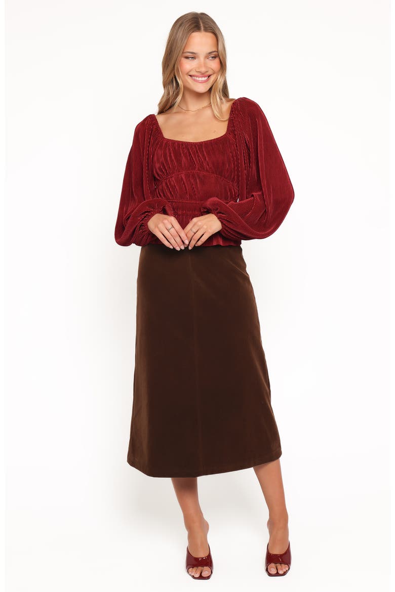 Halina Velvet A-Line Midi Skirt, Alternate, color, CHOCOLATE