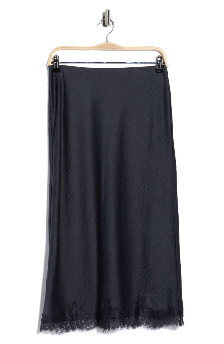 NORDSTROM RACK Lace Trim Satin Midi Skirt, Alternate, color, Grey Ebony