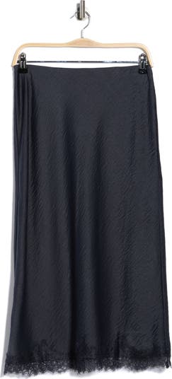 Lace Trim Satin Midi Skirt