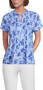 Lands' End Short Sleeve Lightweight Jersey Button Pintuck Top