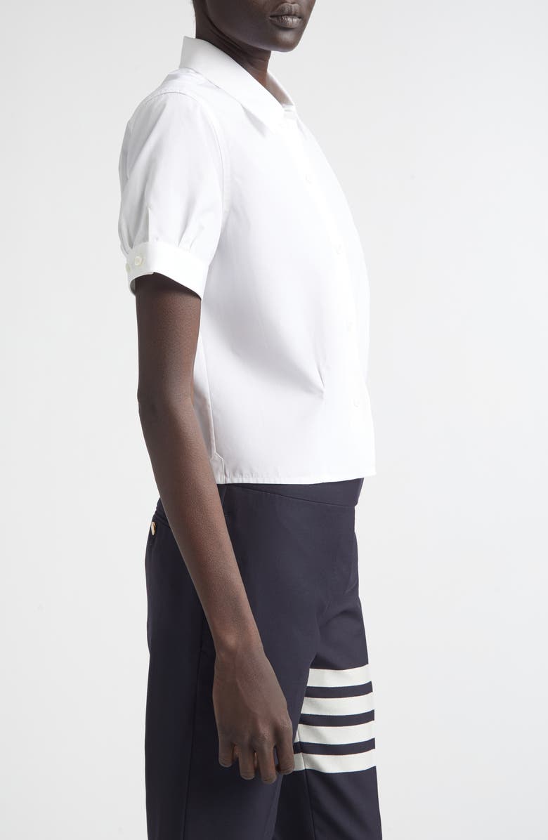 Thom Browne Pleated Cotton Poplin Button-Up Blouse, Alternate, color, White
