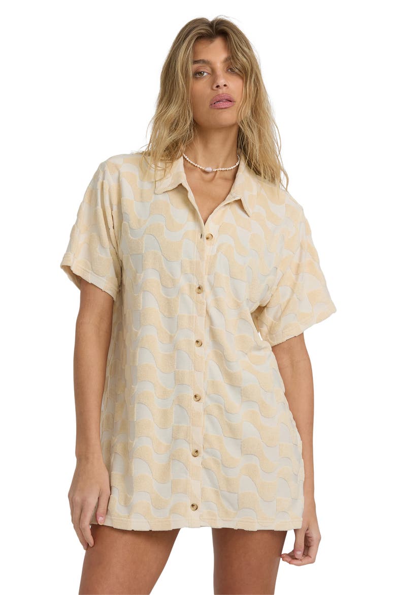 Laura Waves Jacquard Cotton Terry Cover-Up Button-Up Shirt, Alternate, color, ANTIQUE WHITE