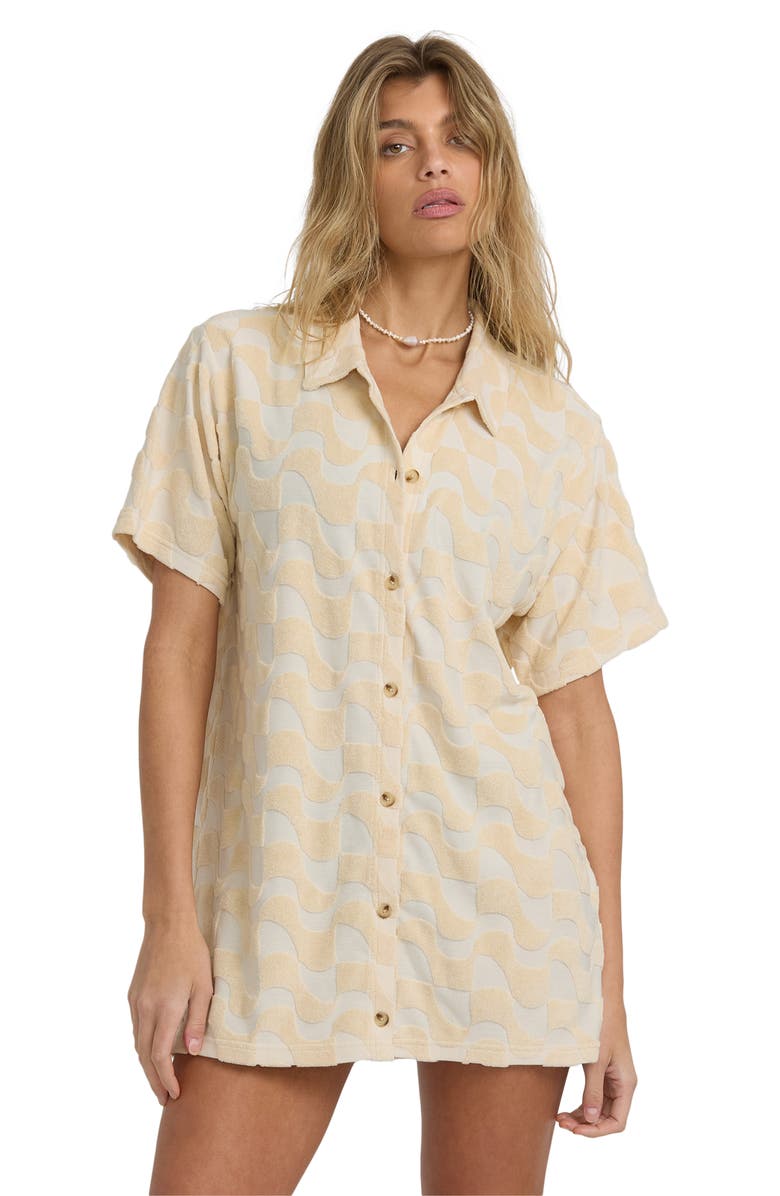 Billabong Laura Waves Jacquard Cotton Terry Cover-Up Button-Up Shirt, Alternate, color, Antique White