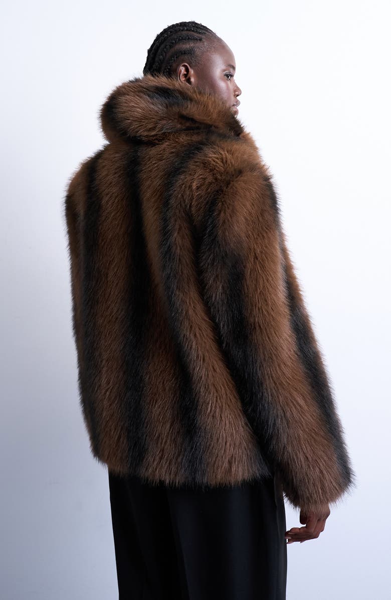 Topshop Stripe Faux Fur Jacket, Alternate, color, Brown