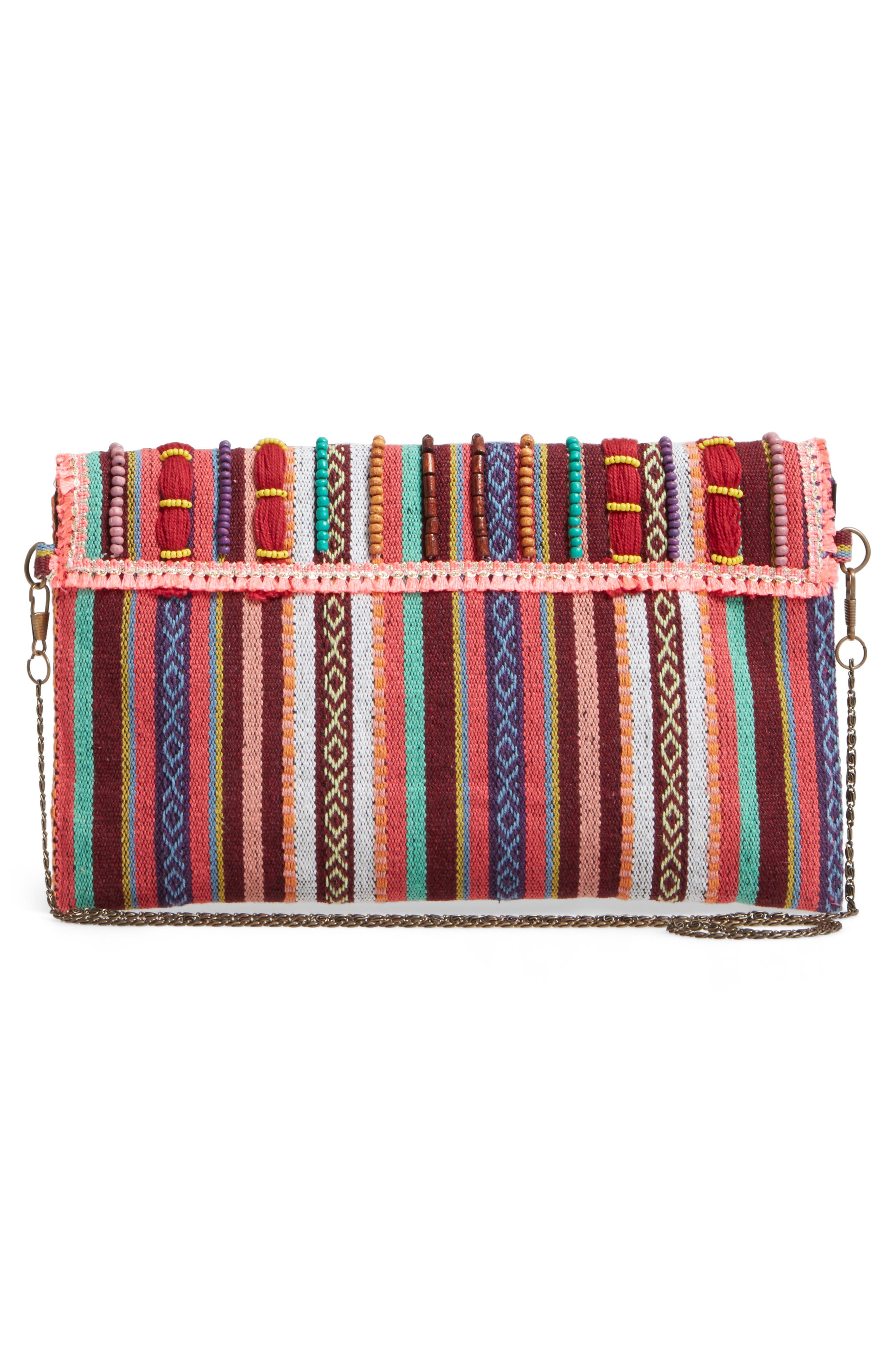 Steven by Steve Madden Jaura Beaded Envelope Clutch, Alternate, color, RED/ MULTI