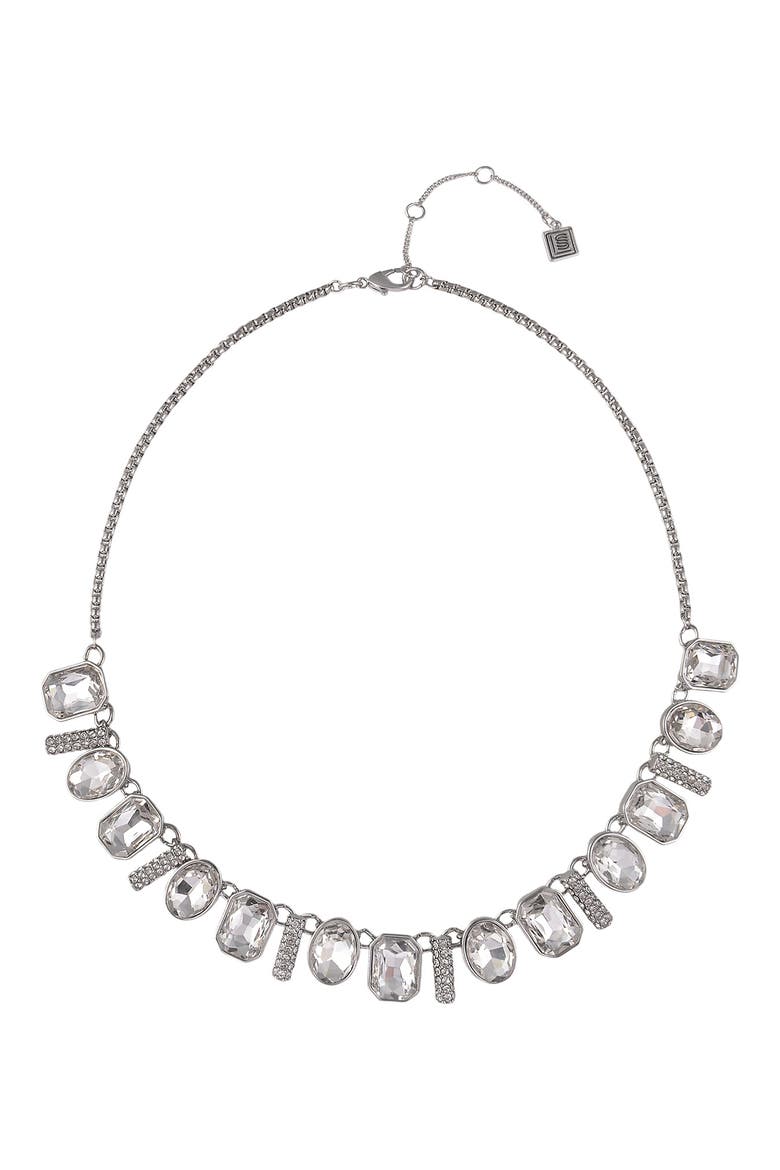Oval & Square Crystal Necklace, Main, color, SILVER