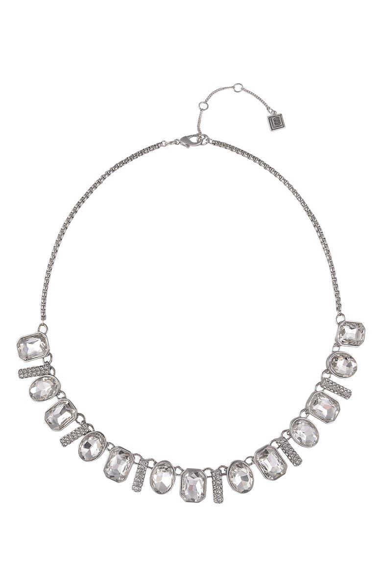 Laundry by Shelli Segal Oval & Square Crystal Necklace, Main, color, Silver