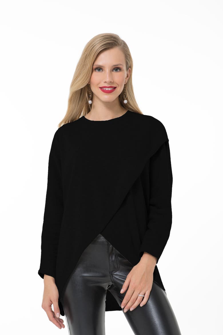 Let Loose Crossover Long Sleeve Maternity/Nursing Knit Top, Main, color, BLACK