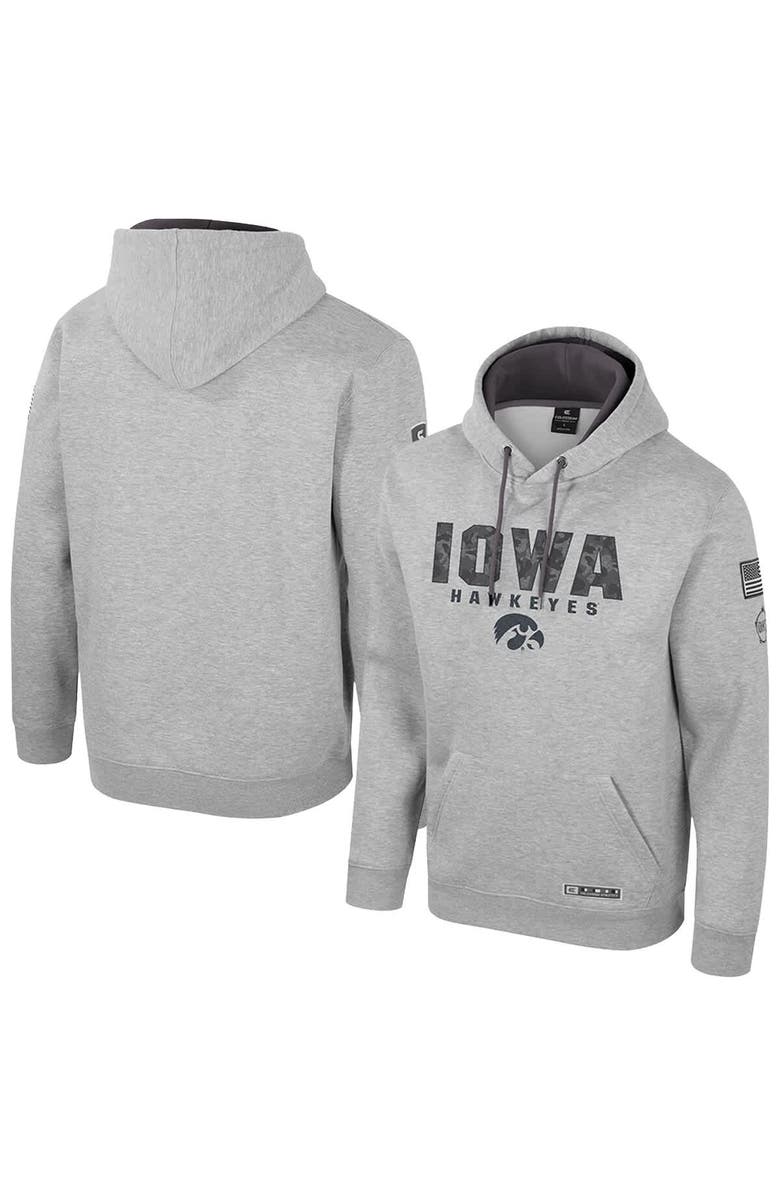 COLOSSEUM Men's Colosseum Heather Gray Iowa Hawkeyes Oorah OHT Military Appreciation Pullover Hoodie, Main, color, 
