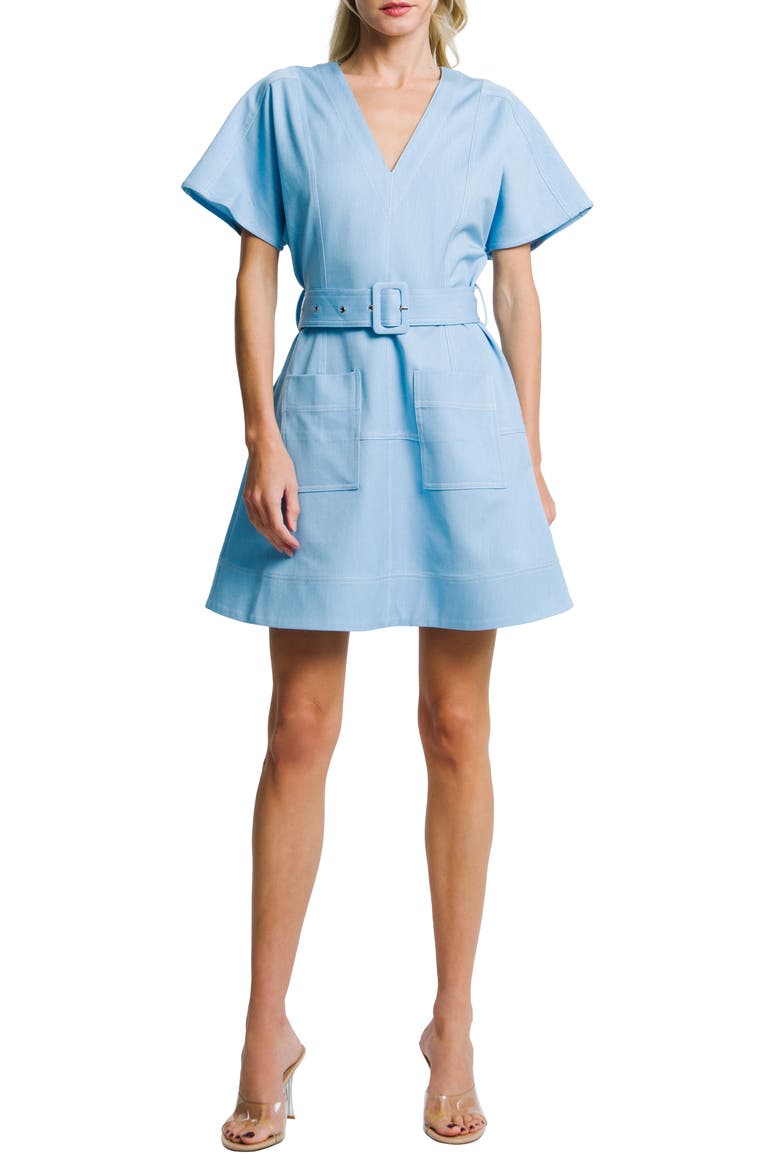 Polly Belted Minidress, Main, color, LIGHT BLUE