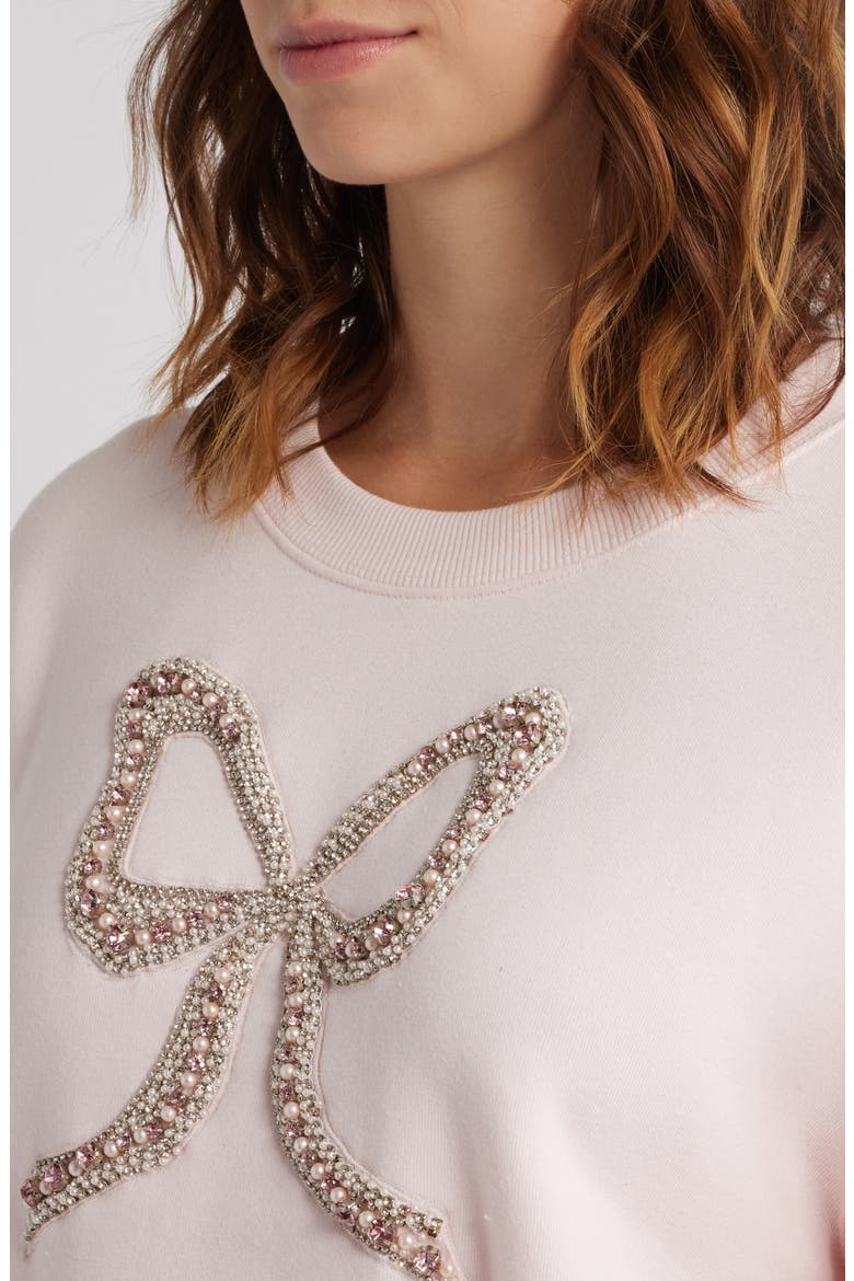 Rylan Faux Pearl Embellished Bow Sweatshirt, Alternate, color, WISTFUL PINK