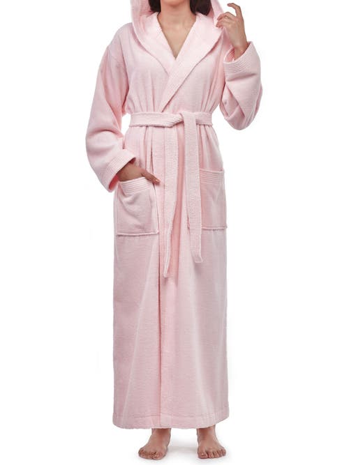 Arus Cotton Full Length Hooded Bathrobe In Pink