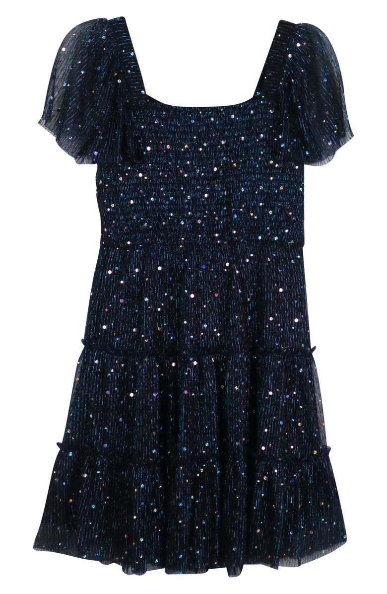 Zunie Kids' Foil Dot Metallic Plissé Dress, Alternate, color, 