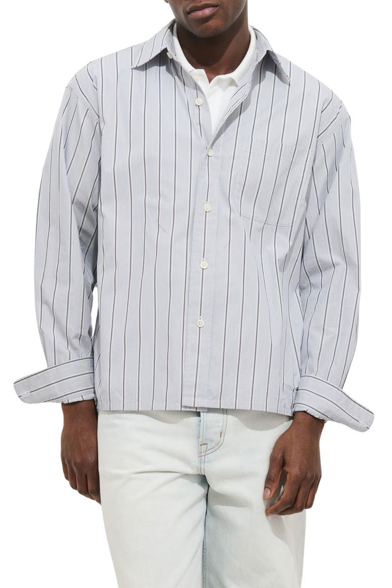 Franklin Loose Fit Stripe Cotton Button-Up Shirt, Main, color, IVORY/ BLUE