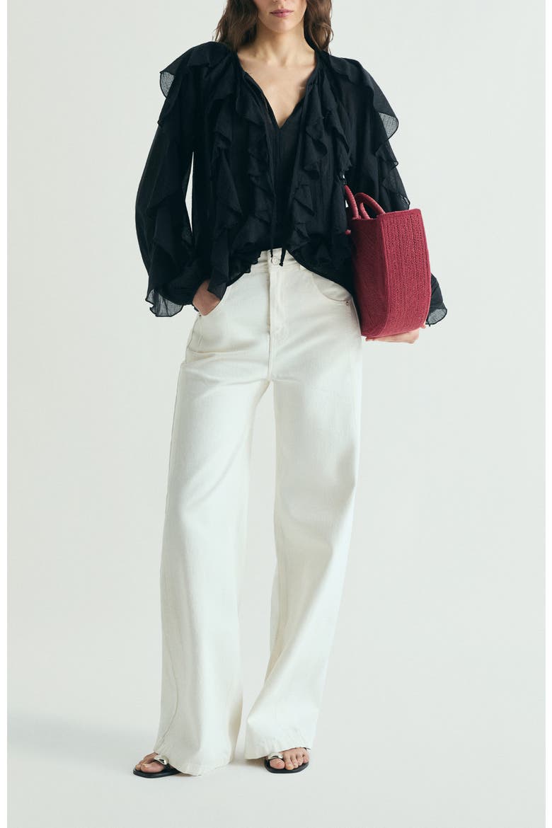 Ruffled Cotton Blouse, Alternate, color, Black