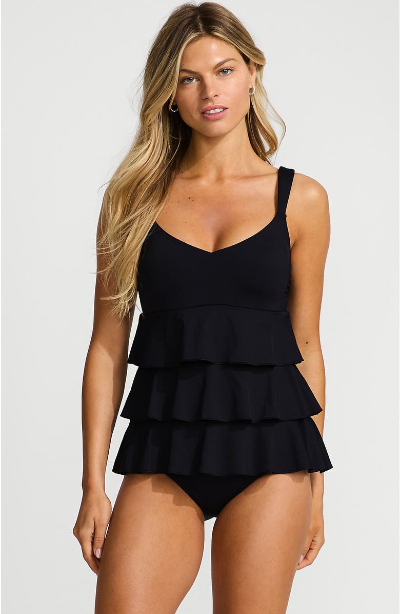 Lands' End Smoothing Control Ruffle Fauxkini One Piece Swimsuit, Main, color, Black