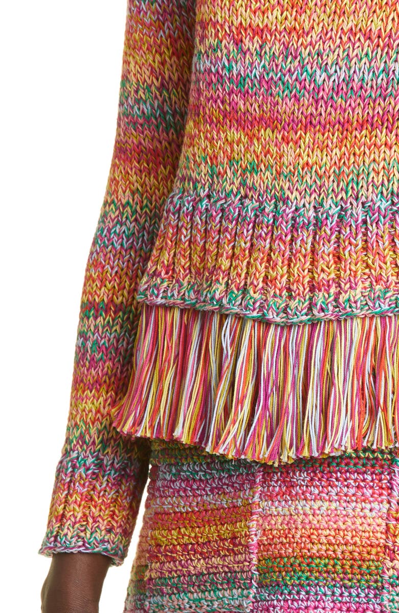 Oscar de la Renta Ombré Stripe Cotton Crochet Sweater, Alternate, color,