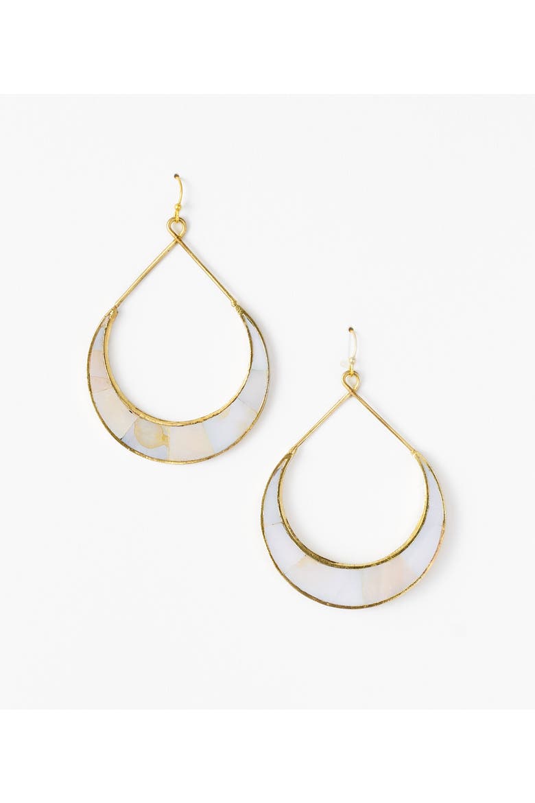 Rajani Crescent Mother of Pearl Hoop Earrings, Main, color, Ivory