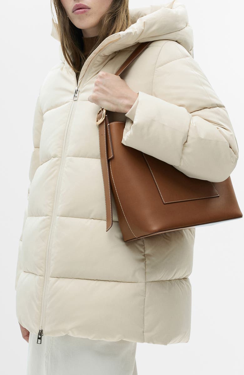 MANGO Hooded Water Repellent Puffer Jacket, Alternate, color, Ecru