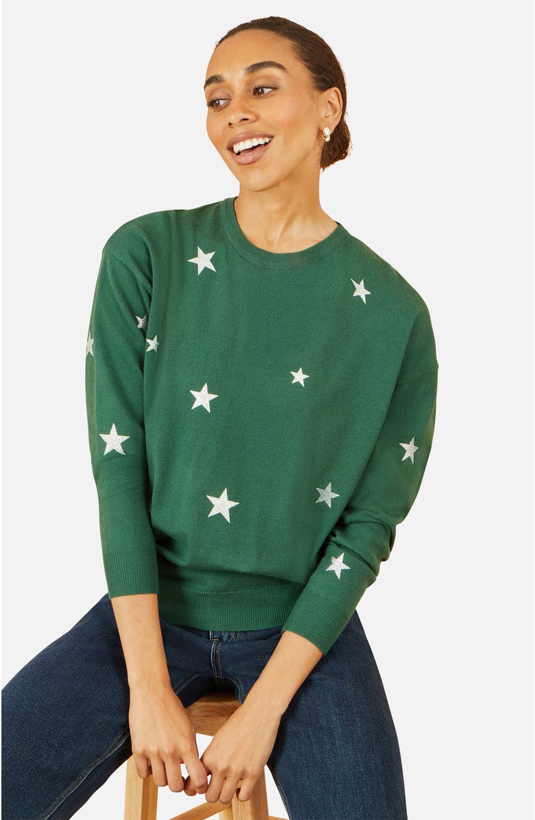 Yumi Foil Star Print Relaxed Fit Sweater, Alternate, color, Green