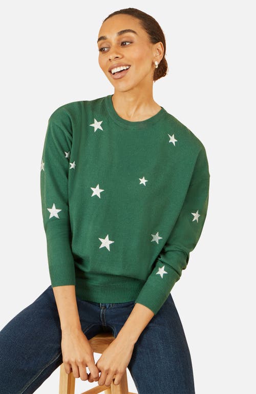 Yumi Foil Star Print Relaxed Fit Sweater In Green