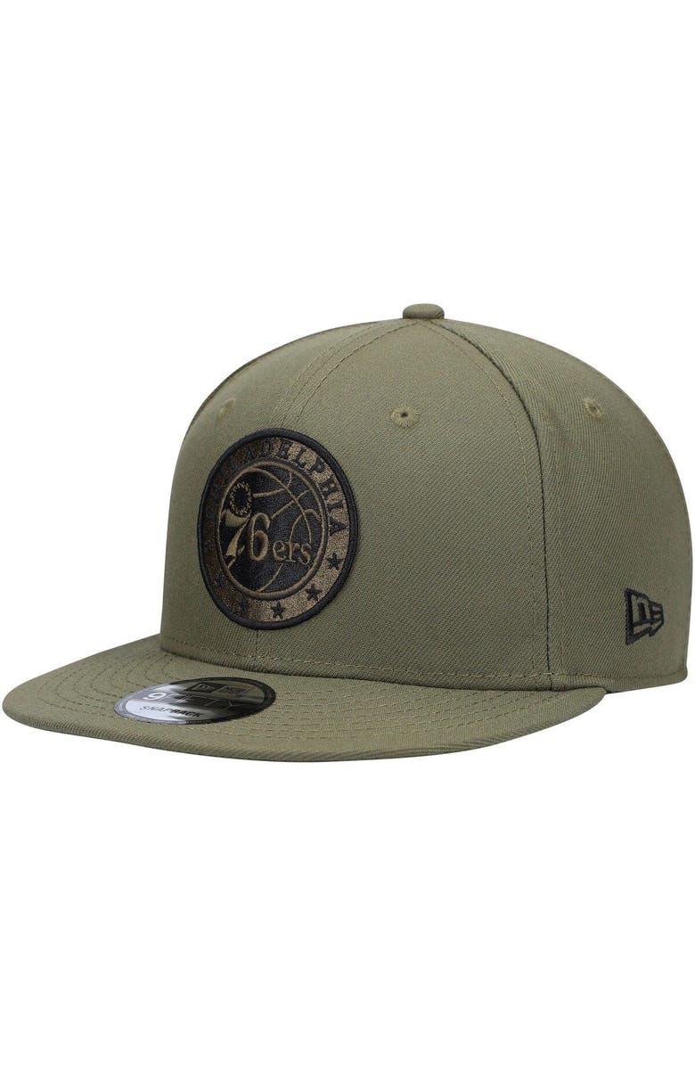New Era Men's New Era Olive Philadelphia 76ers 9FIFTY Snapback Hat, Main, color, 