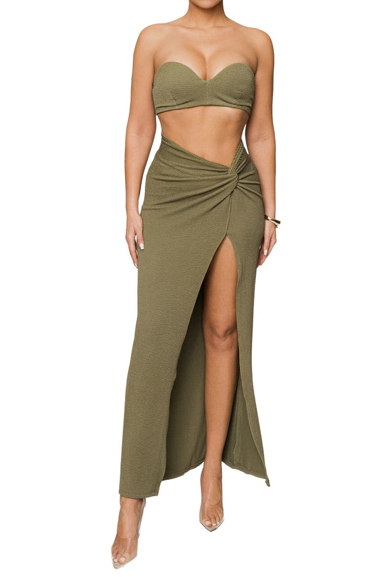 Deidra Draped Bra Top & Skirt Set, Alternate, color, GREEN