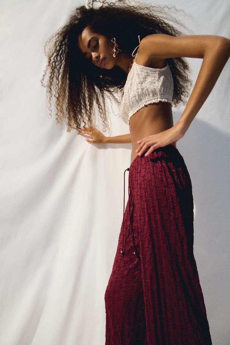 Lace-look Drawstring Pants, Alternate, color, Dark pink