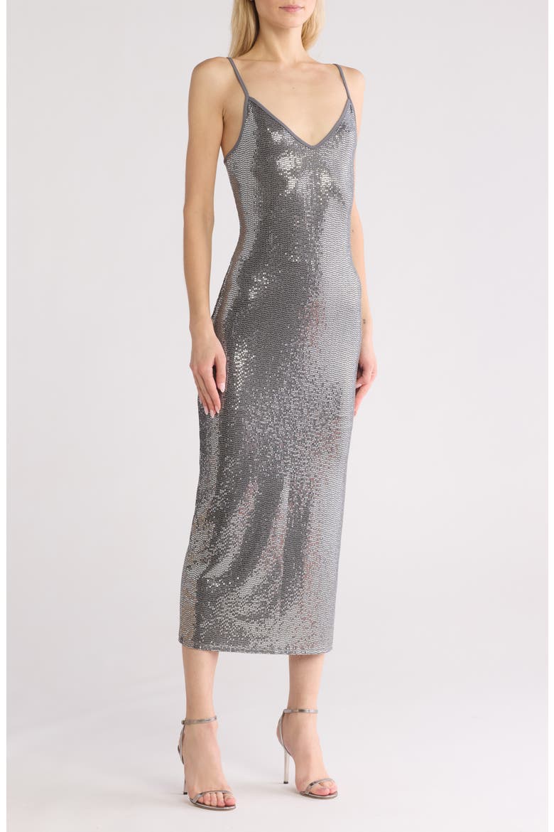 Disco Sequin Midi Dress, Main, color, PEWTER