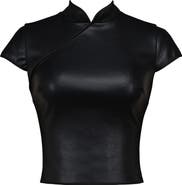 HOUSE OF CB Bobbi Mandarin Collar Faux Leather Crop Top