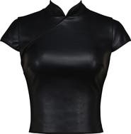 HOUSE OF CB Bobbi Mandarin Collar Faux Leather Crop Top