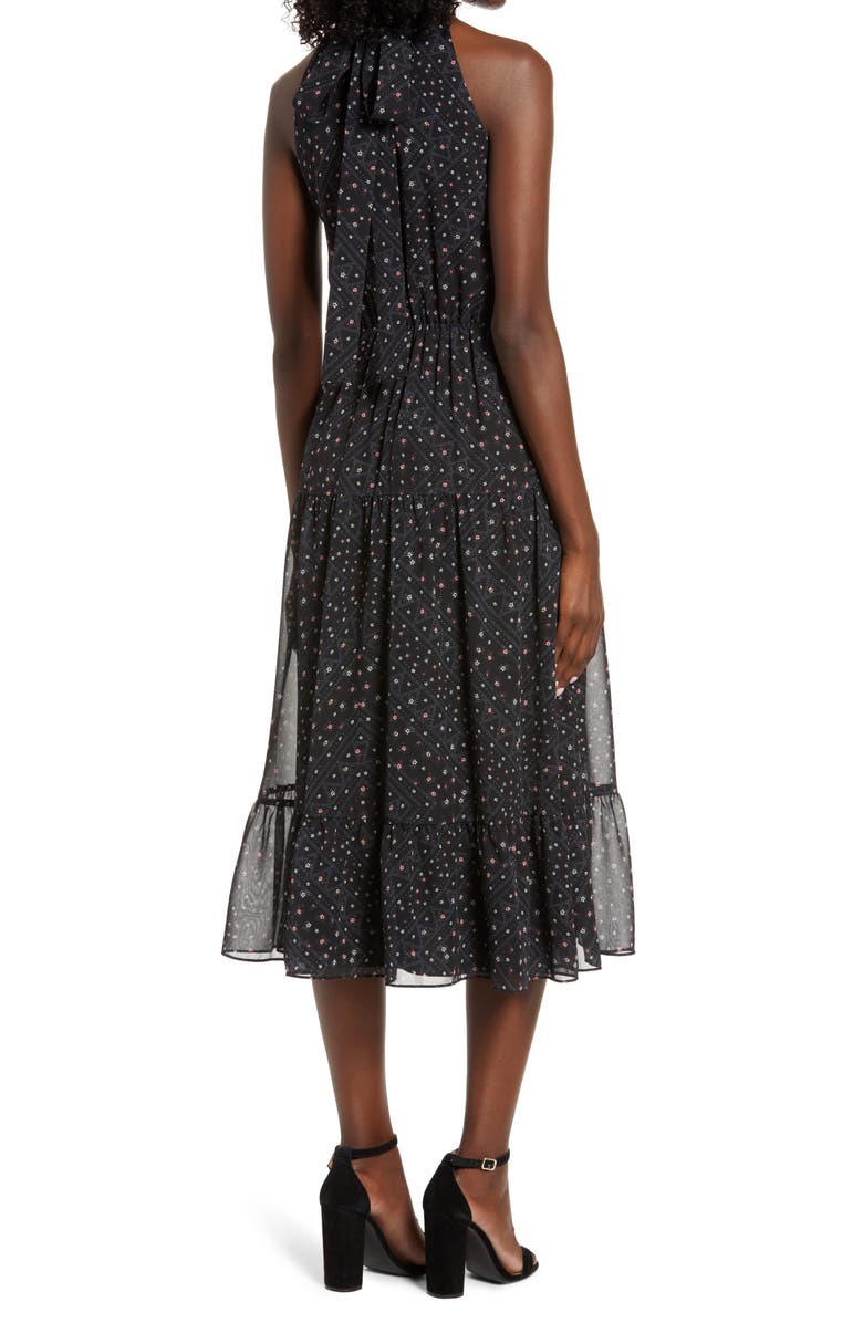Sam Edelman Astro Floral High Neck Chiffon Midi Dress, Alternate, color, Black Multi