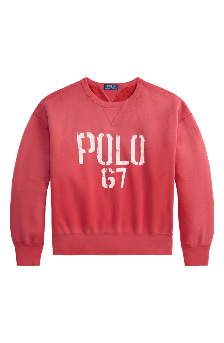 Polo Ralph Lauren Vintage Fit Fleece Crewneck Sweatshirt, Alternate, color, Sunrise Red