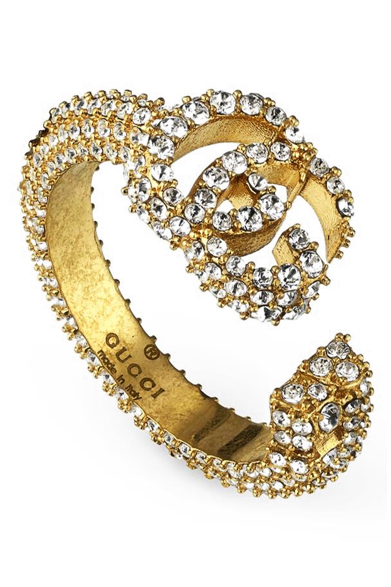 GG Barrel Key Crystal Pavé Ring, Alternate, color, GOLD