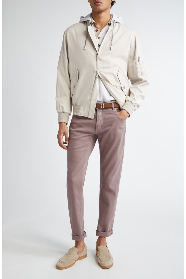 Silk Hoodie Bomber Jacket, Alternate, color, SAND AND LT GREY