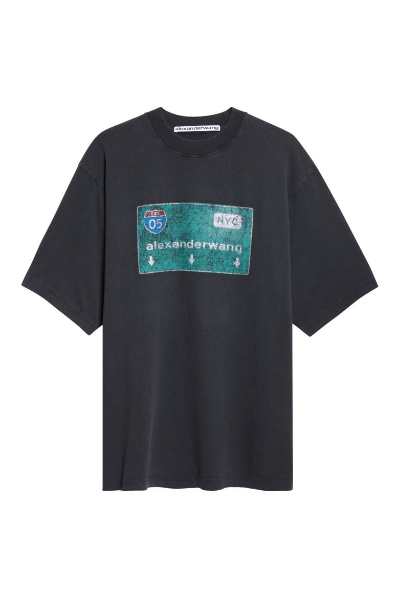 Oversize Hotfix Crystal Street Sign Graphic T-Shirt, Main, color, WASHED BLACK